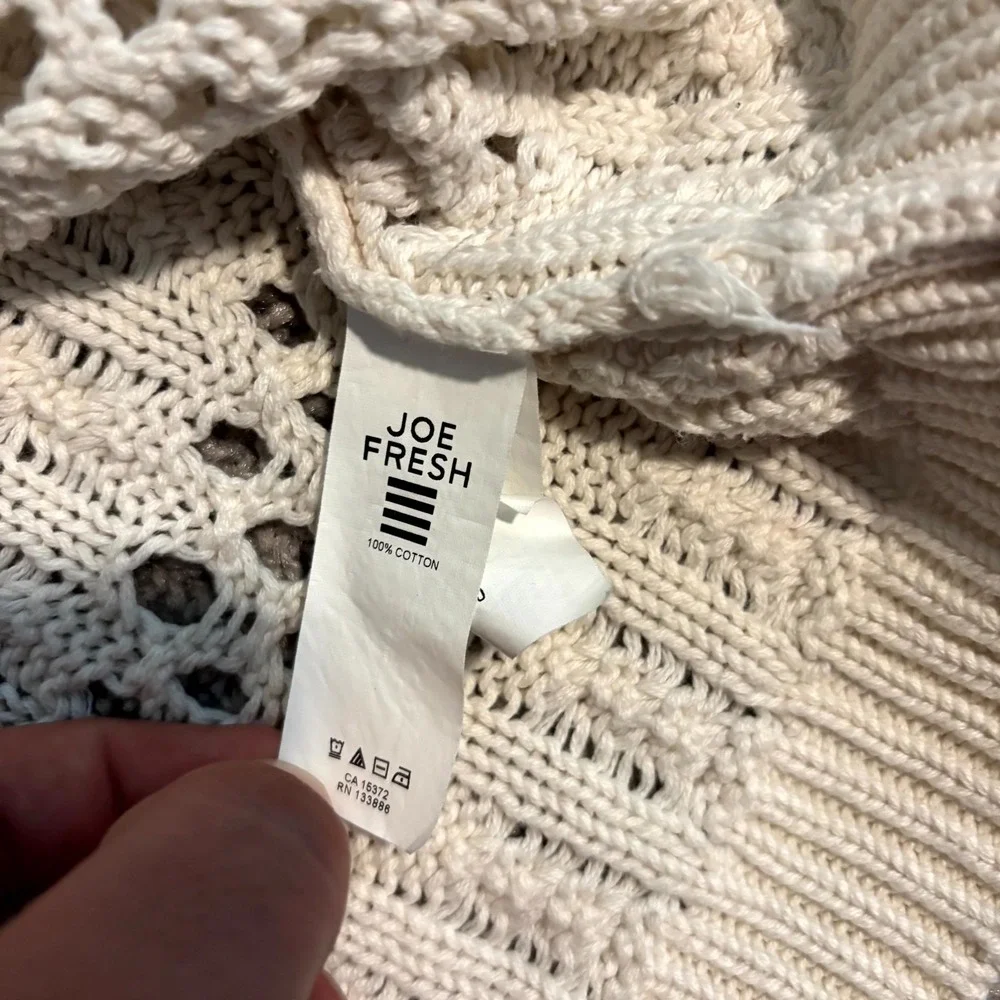Joe Fresh Womens XL Cream Knit Sweater 100% Cotton Open Knit Lightweight - Picture 3 of 8